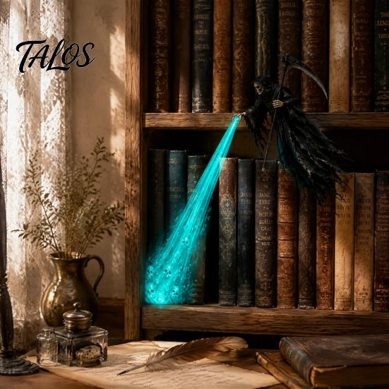 Mysterious Home Ornament Grim Reaper Bookshelf Nook Light, Flying Lamp, Spooky Gothic Halloween Party Supplies LED Light for Home, Desktop,