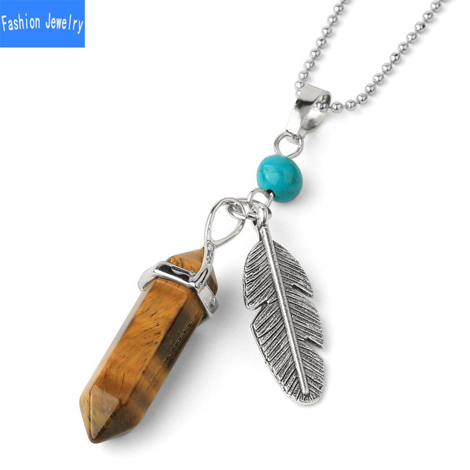 Kristall vielseitige beliebte sechseckige Pyramide Naturstein Feder Anhänger Kugel Halskette