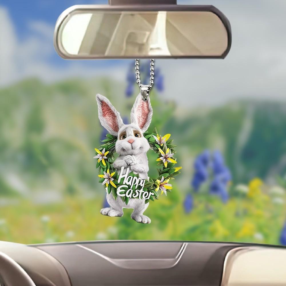 Charming Acrylic Bunny And Brightly Colored Egg Hanging Decoration For Vehicles