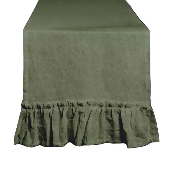 Solid Cotton Table Runner with Ruffled Edges Vintage Farmhouse Decor for Dining Coffee Table Country-Style Wrinkle Fabric Placemat Elegant Home Accent