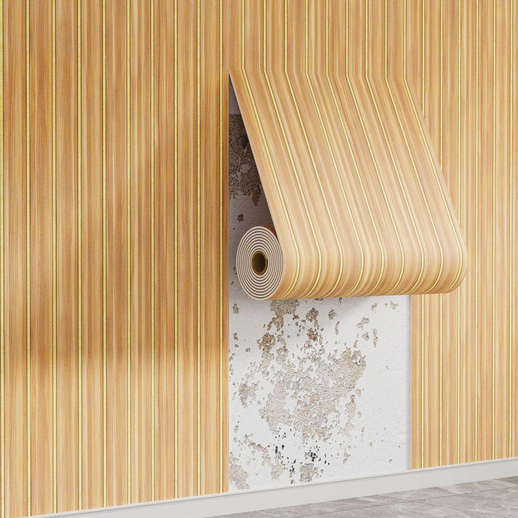 Waterproof Wood Grain Self-Adhesive Faux Lattice Wall Sticker for Living Room