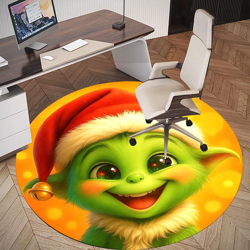 1pc Christmas Grinch Round Chair mat Area Rug - Non-Slip, Floor Mat for Office, Bedroom, and Indoor Decor -1002093