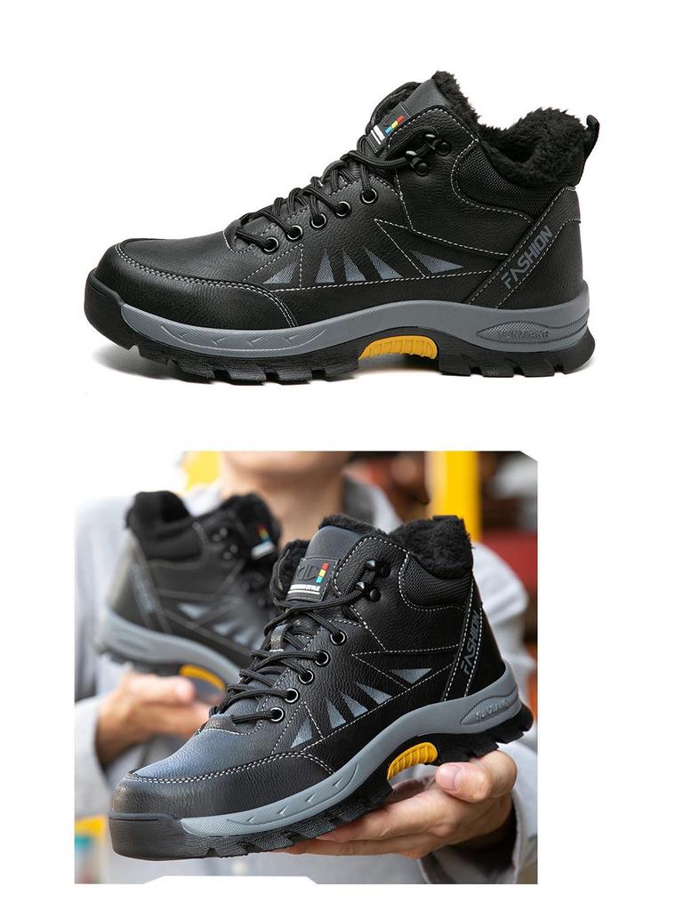 Men's High-Top Safety Shoes: Anti-Smash, Anti-Puncture, Warm Velvet Lining, Ideal for Long Standing, Autumn/Winter Ready.