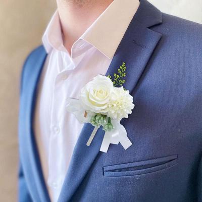 Knopflöcher Blumen Künstliche Weiße Rosen Seide Korsage Trauzeugen Knopflochblume für Männer Hochzeitsaccessoires
