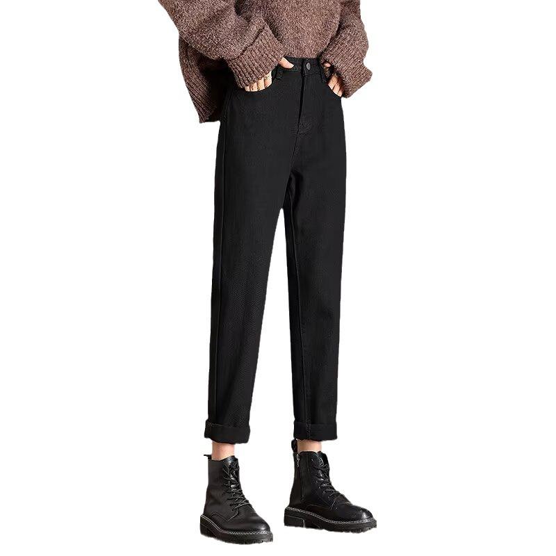 Women's Off-White High-Waisted Harem Jeans - 2024 Spring/Autumn, Elastic, Loose Fit, Slimming Casual Carrot Pants