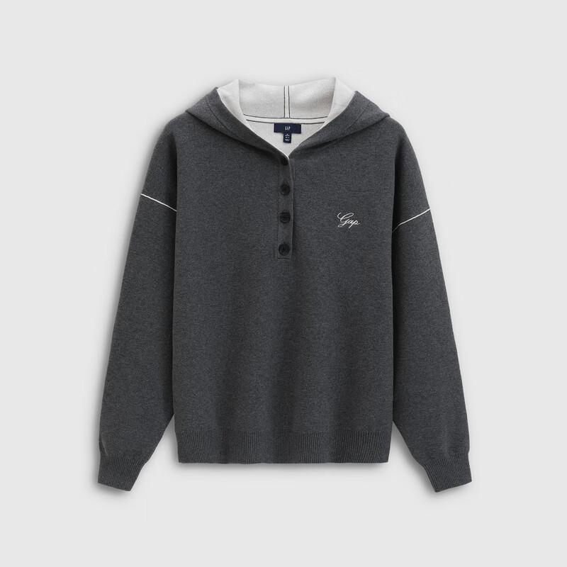 Gap Women's Loose Fit Logo Button Hooded Knit Top