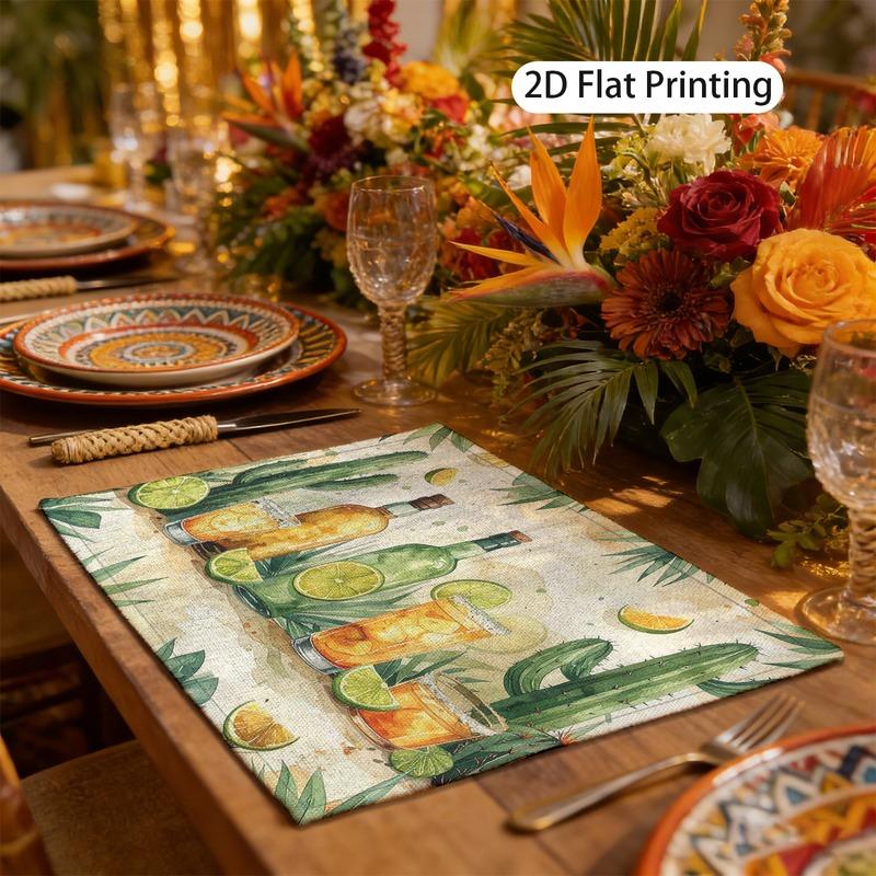Cactus Tequila Print Linen Place Mats Set Of 4 Boho Table Mats For Dining Kitchen Decor