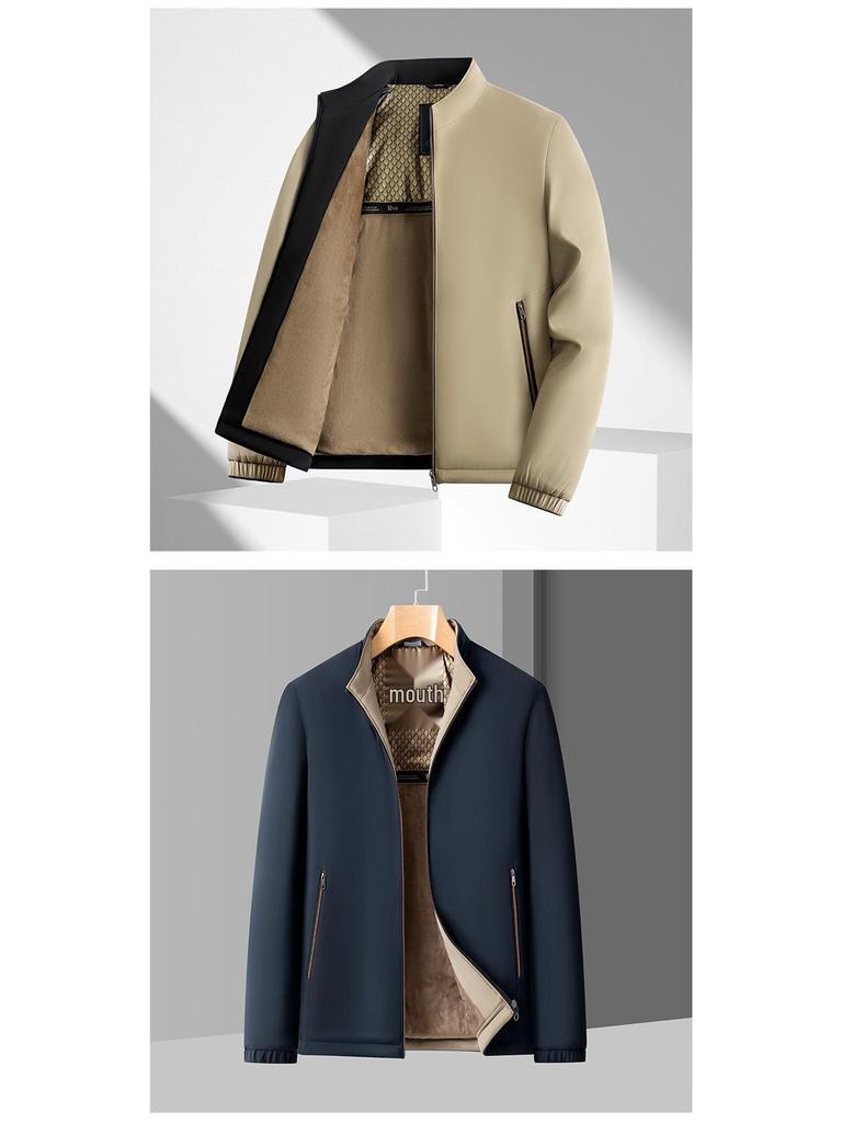 Hengyuanxiang Herren Stehkragen Jacke: Mittleres Alter & Ältere, Mit Samt, Warm, Lässige Herbst/Winter Oberbekleidung
