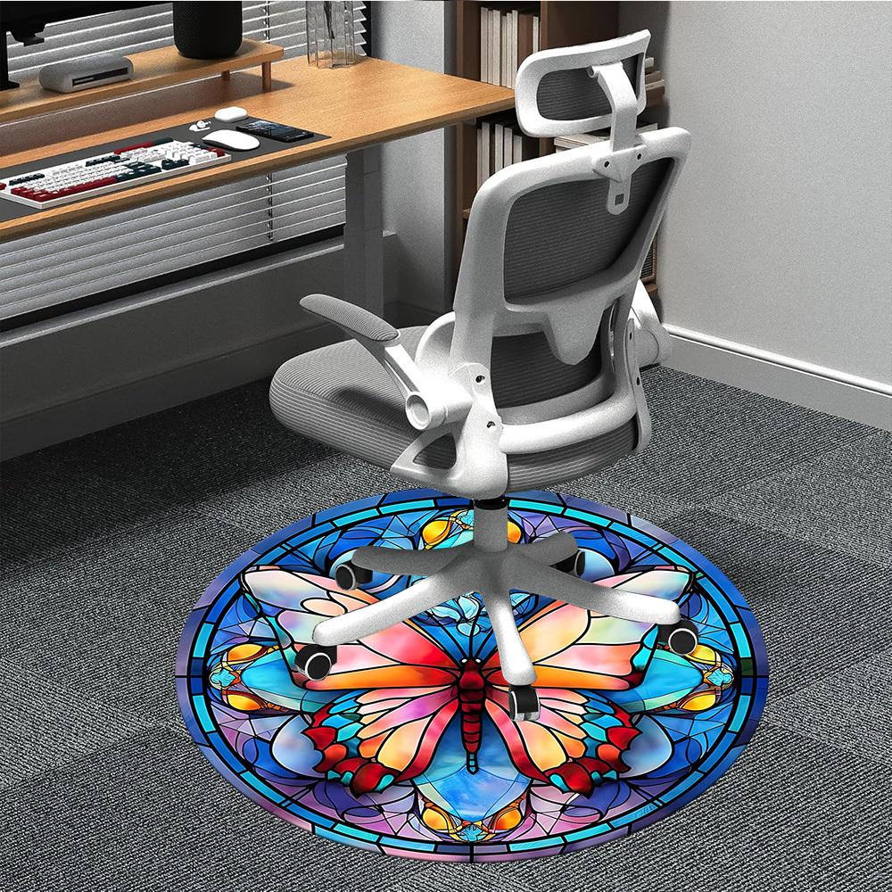 1pc Butterfly Stained Glass Office Round Rug, Non-slip, Soft and Durable Office Rug for Interior Decoration, Perfect for Office,Decoration yy260204037
