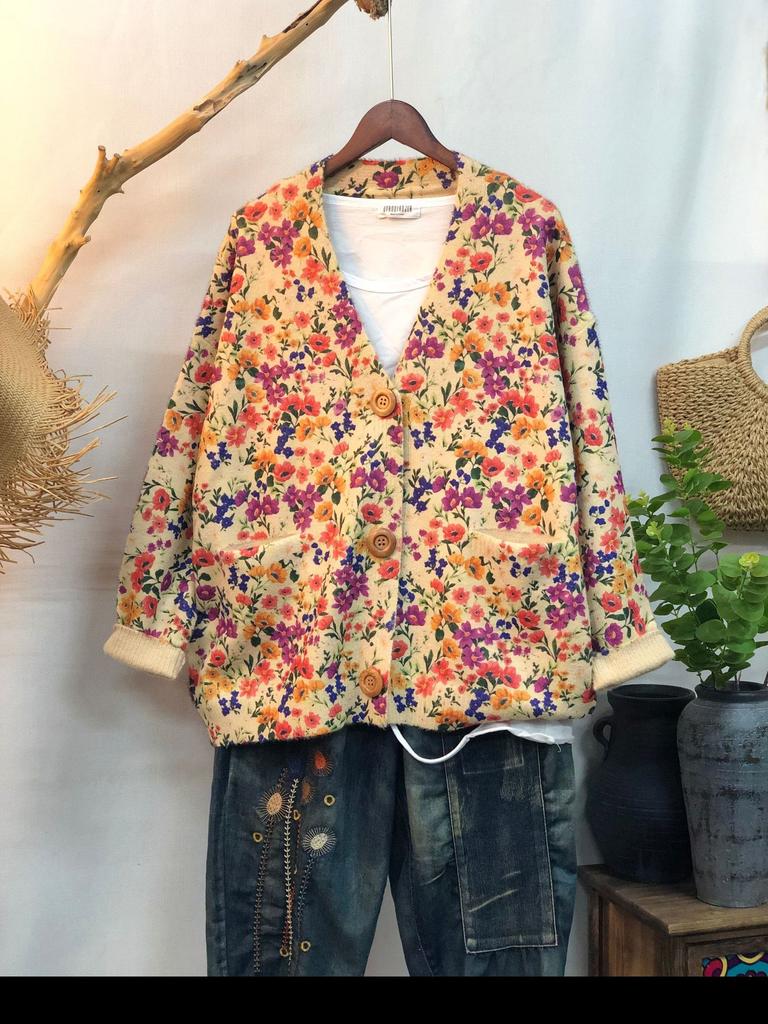 Factory new autumn and winter cute printed imitation mink velvet jacket women's Korean version loose lazy sweater