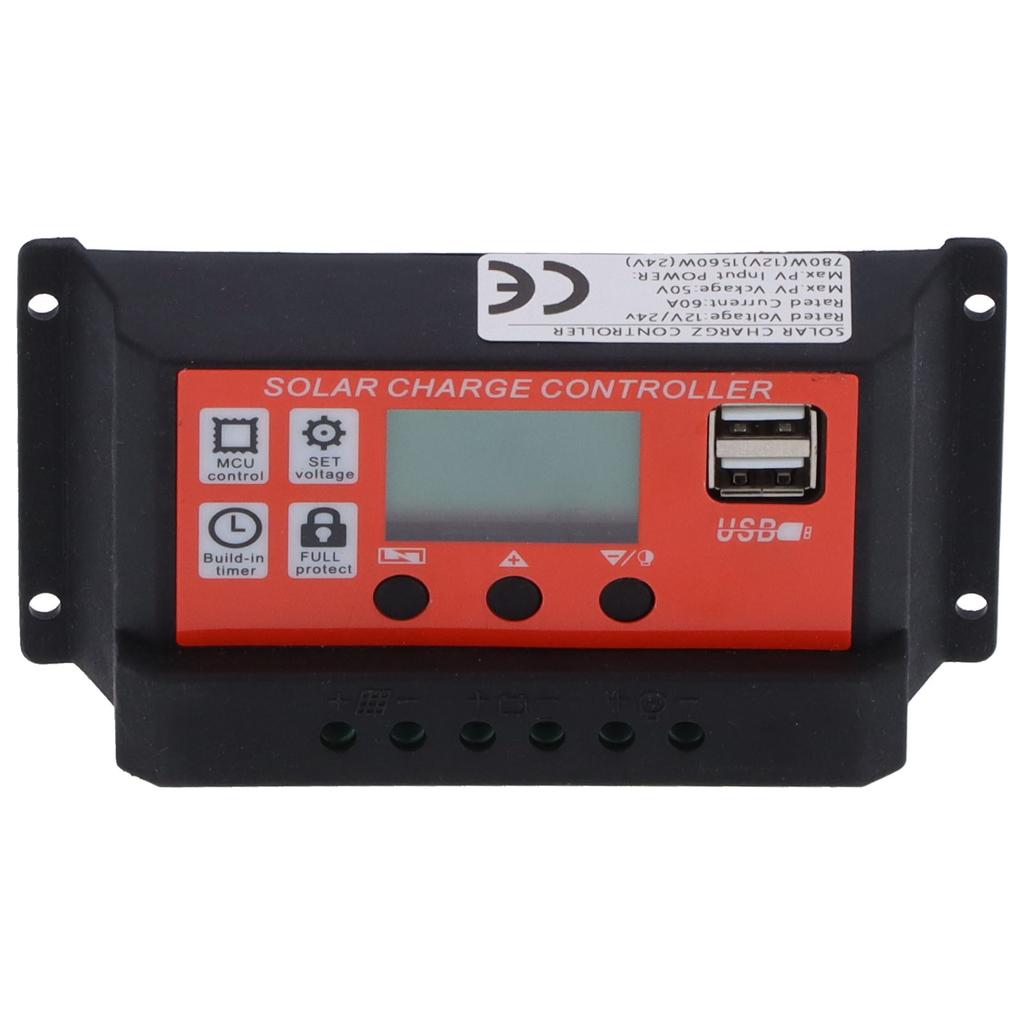 60A 12V 24V PWM Solar Charge Controller 8 Stage Battery Regulator with LCD Display PV Module System