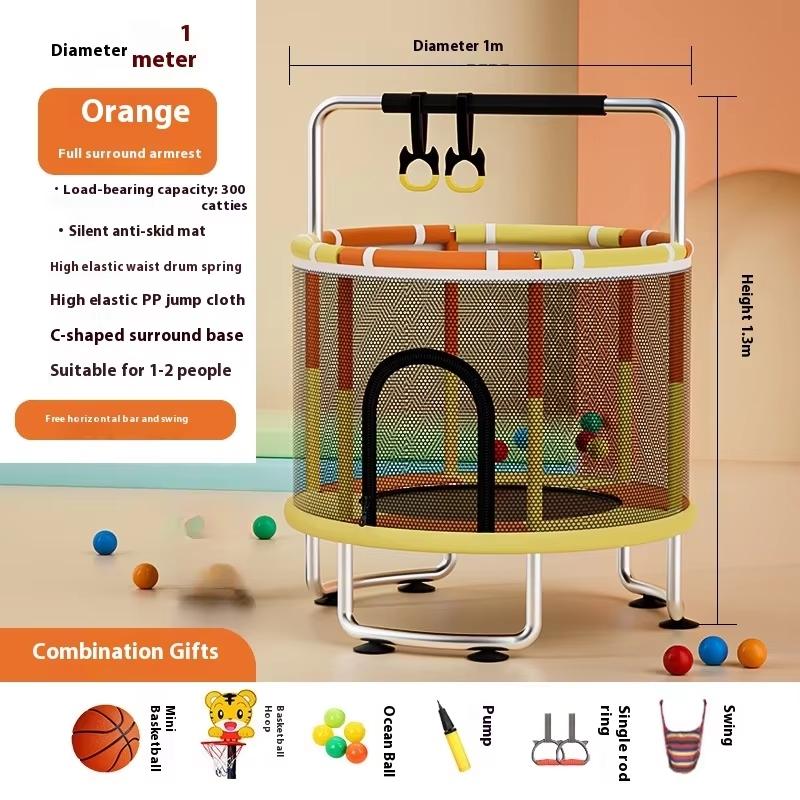 Home children's indoor baby bouncy bed with children's toys, fitness equipment with protective nets, thick steel pipe trampoline