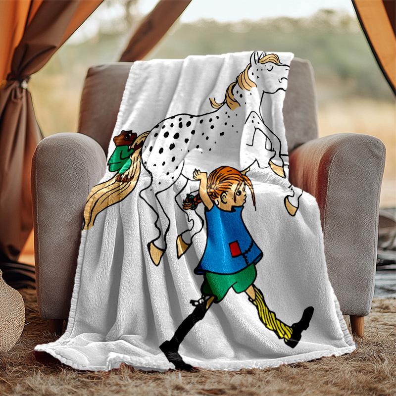Pippi Coperta di Flanella Morbida Calda Coperta per Tutte le Stagioni, Design per Campeggio, Viaggio in Auto, Escursionismo Divano, Letto, Ufficio Regalo Perfetto per Feste