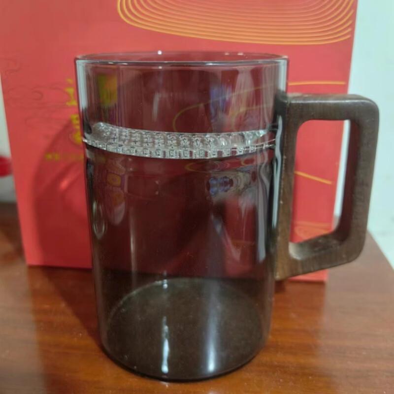 ZISIZ Wooden Handle Filtered Glass Tea Cup