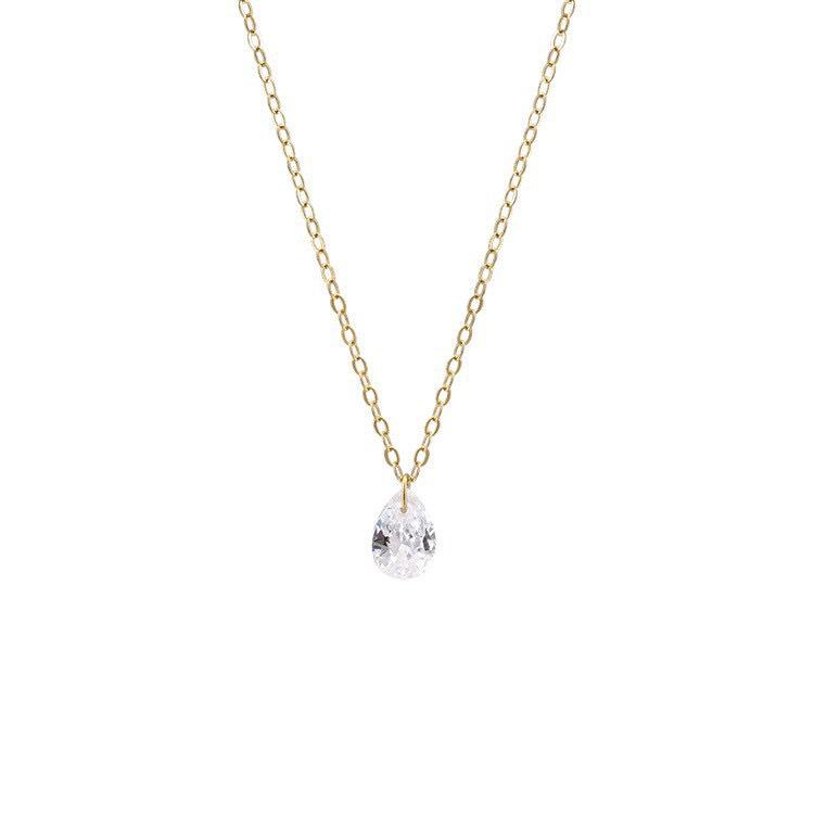 Elegant Teardrop Zircon Necklace: 18K Gold-Plated 925 Sterling Silver Clavicle Chain