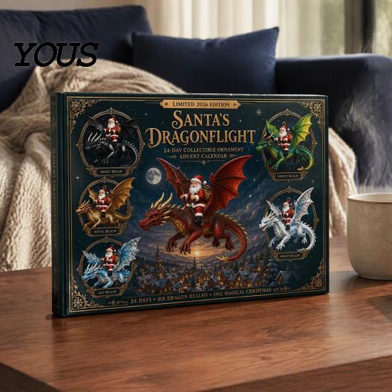 Countdown To Christmas Toys Santa Claus' Flying Dragon Journey Advent Calendar, 24 Day Box, Calendar 2D Flat Ornaments, Festive Tree Hanging