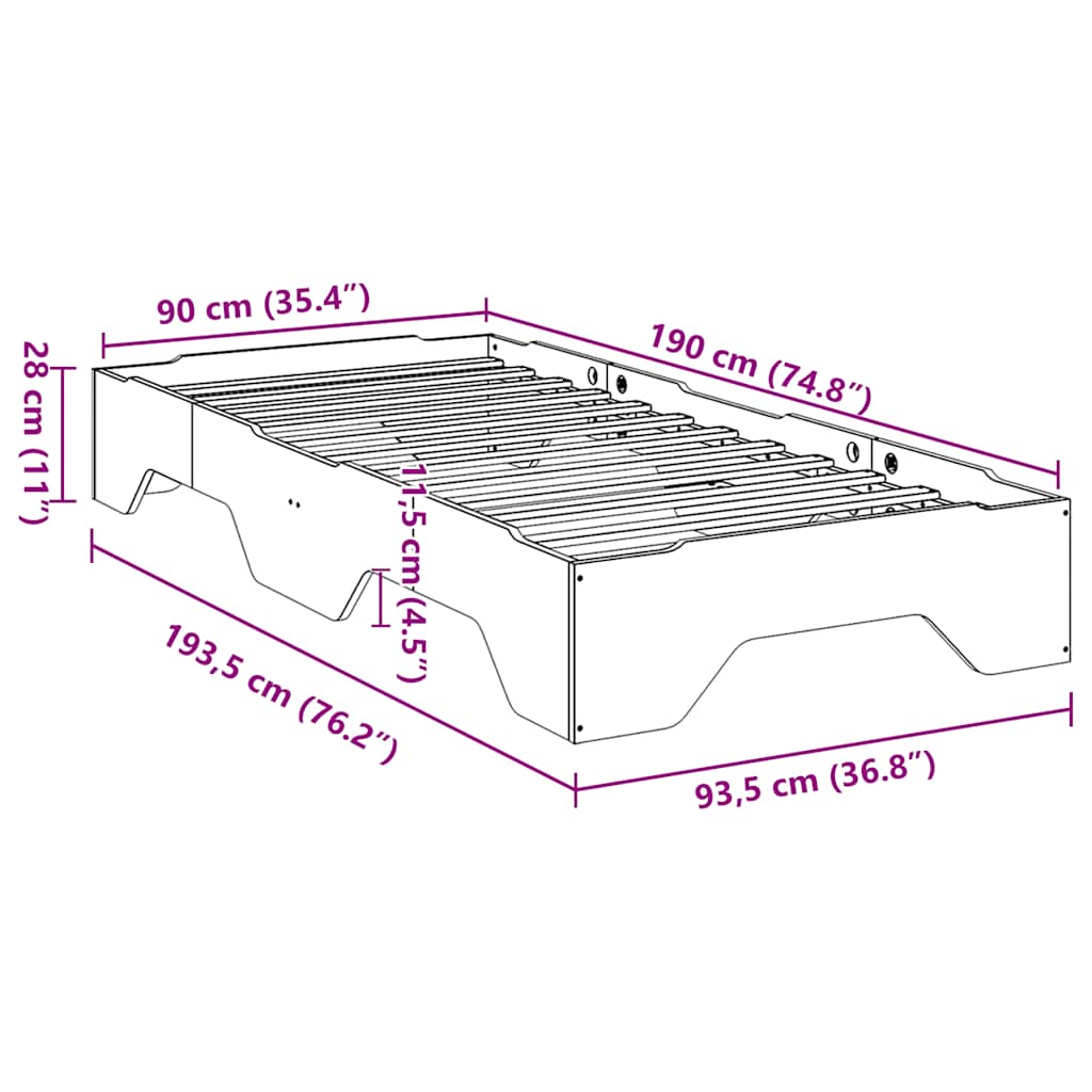 Solid Wood Bed Frame without Mattress Stackable White 90x190 cm