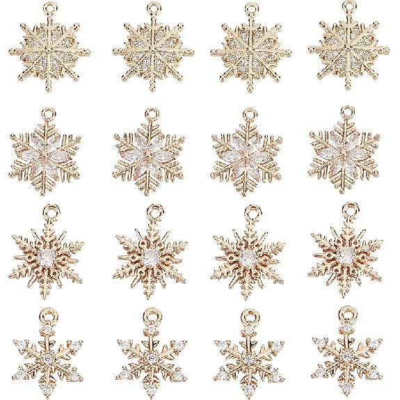 SUNNYCLUE 1 Box 36Pcs 6 Style Snow Charms Christmas Snowflake Charms Xmas Winter Rhinestone Pendants for Jewelry Making DIY Bracelet Necklace