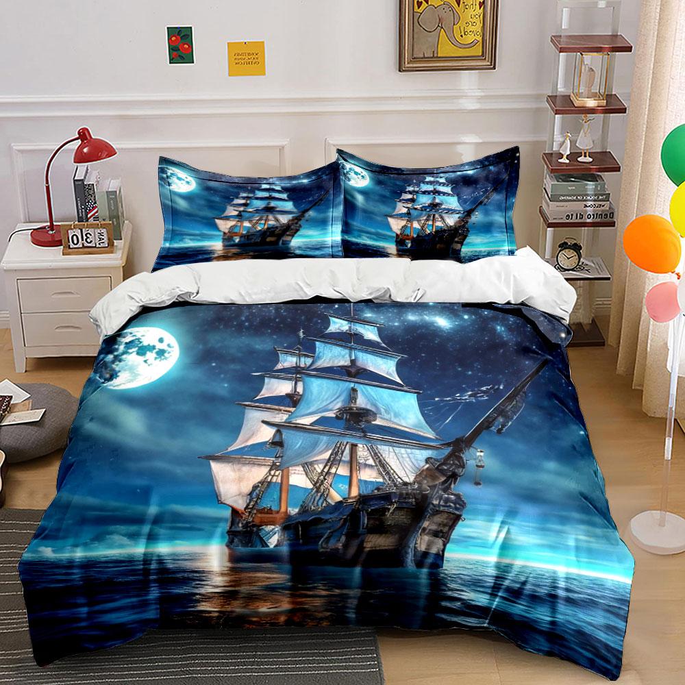 Pirate Ship Theme Art Set Multiple Sizes Kid'S And Adults' Bedroom Exquisite 3Pc Bedding Set, Gift