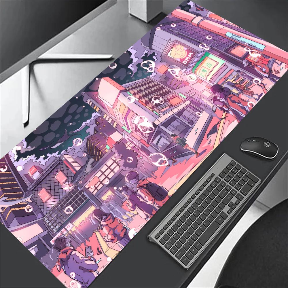 Anime Boy In the City Mousepad Non-slip Desk Pad Extended Computer Mouse Mat for Gamer Table Decor Pc Accessories Desk Mat