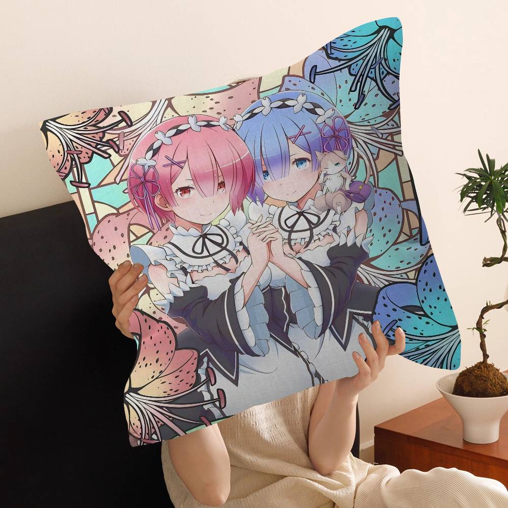 Anime Re Zero Cushion Cover Inches Farmhouse Decor Home Throw Pillow Covers for Couch Decorations