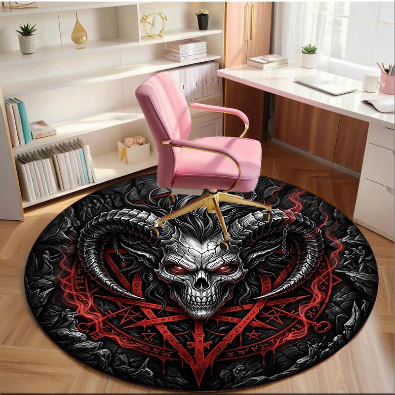Devil's Horns And Symbols round carpet Chair cushion Round Entryway Rug, Soft Round Rugs for Living Room, Bedroom, Circle Carpet decor gifts
