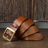 3.8cm Width Thick Retro Cowhide Genuine Leather Belt for Men Solid Brass Copper Pin Buckle Belts Male Strap for Jeans