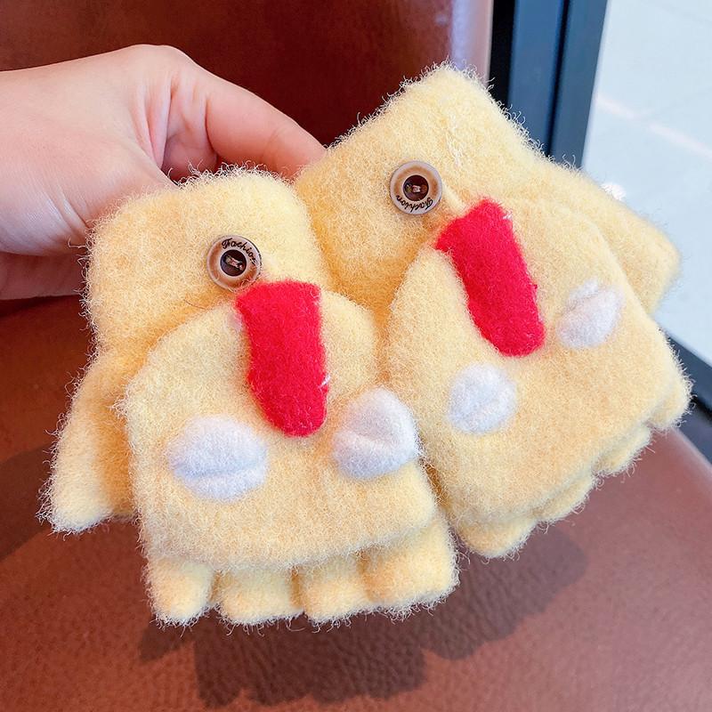 4-12 Year Old Baby Gloves Winter Cold-proof Infant and Toddler Thickened and Warm Half-finger Flip-up Five-finger Gloves for Boys and Girls Cute
