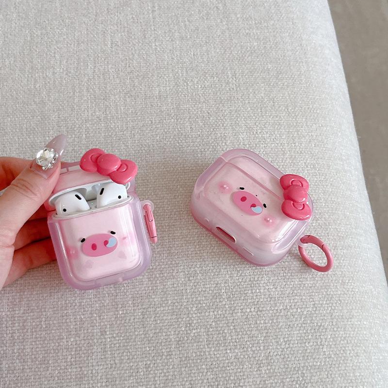 Three-dimensional Bow Piggy Cute Cartoon AirPodspro1 Earphone Cover Is Suitable for Apple Protective Case 1st Generation Silicone