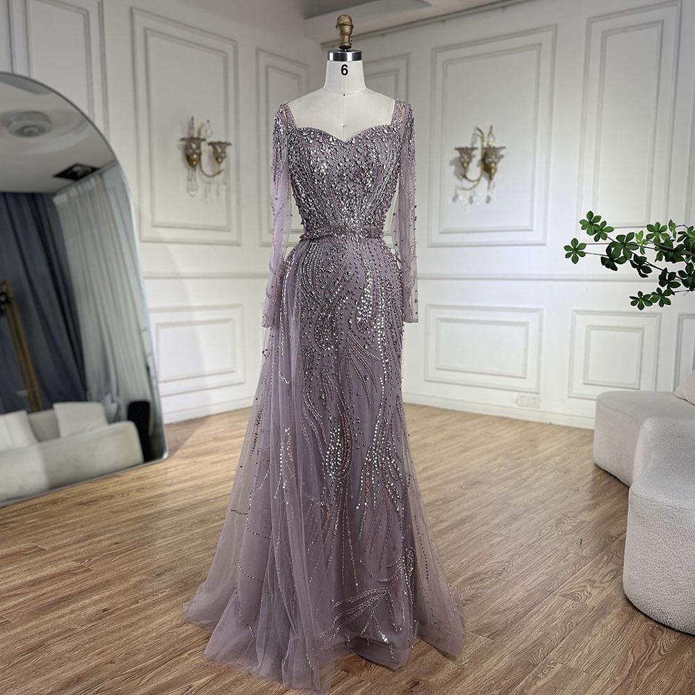 Serene Hill Pink V-Neck Long Sleeve Fishtail Slim Temperament Banquet Host Evening Dress LA11111