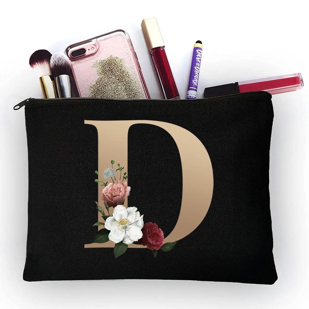 Girl Makeup Bag Golden Letter Pattern Classic Organizer Bag Pouches for Travel Bags Pouch Women's Cosmetic Bag