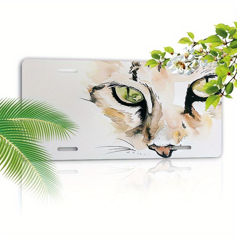 Pc D Flat Posters Watercolor Cat Design License Plate RustProof FourHole Frame Decorative Car Additions Halloween