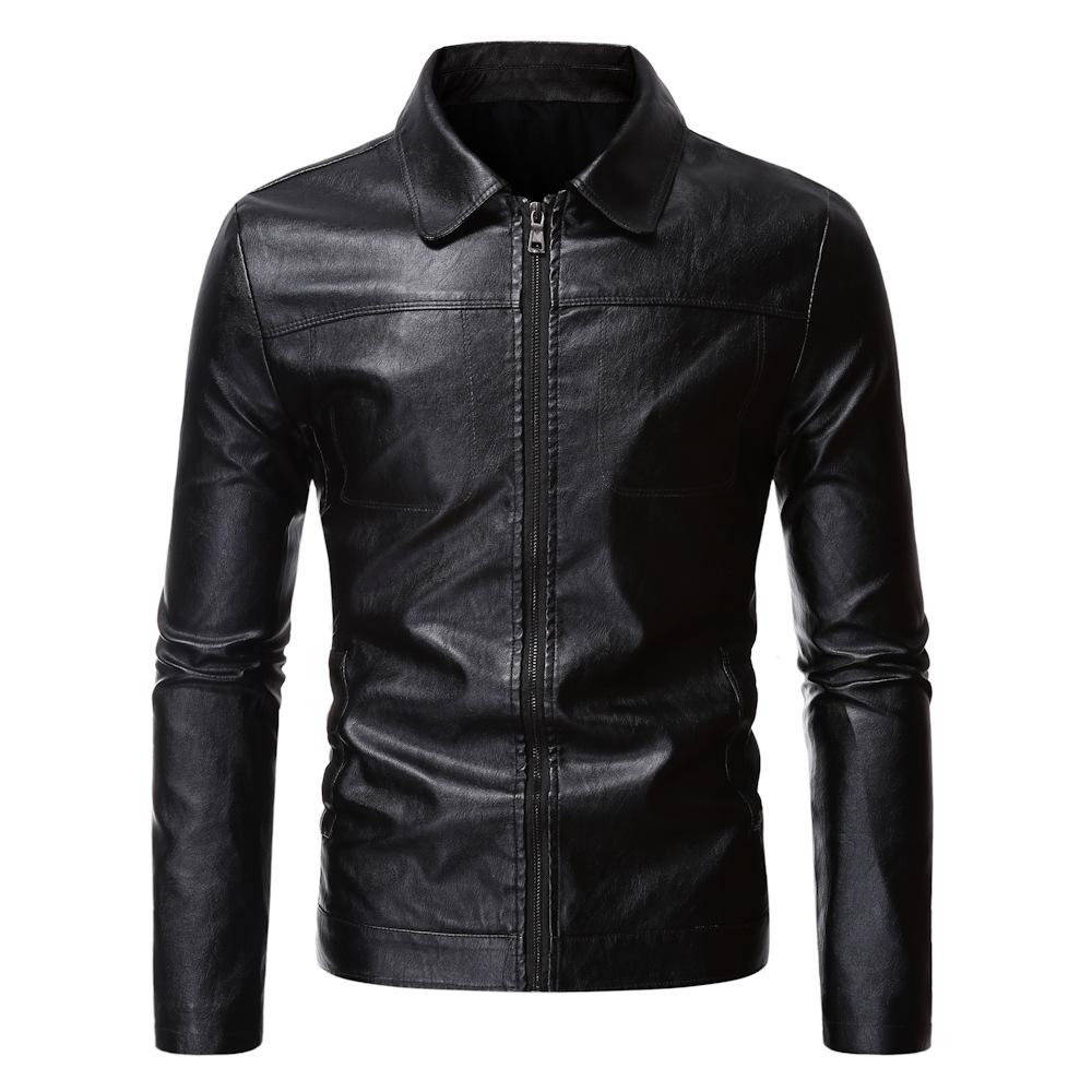 Autumn and winter slim fit handsome men s lapel jacket business casual leather jacket men M