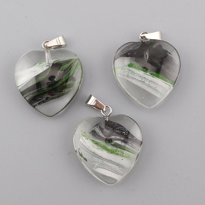 Heart-Shaped Crystal Glass Pendant Necklace with Colorful Natural Stone Accents