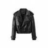 Womens PU Leather Biker Jacket Short Fit With Belt Adjustable Collar Open Front Casual Streetwear