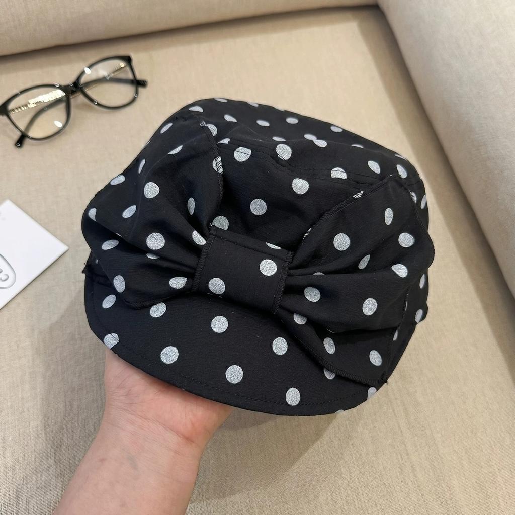Korean Style Women Retro Polka Dot Bow Beret Cap French Stylish Elegant Sun Hat Versatile Summer New Fashion Baseball Cap