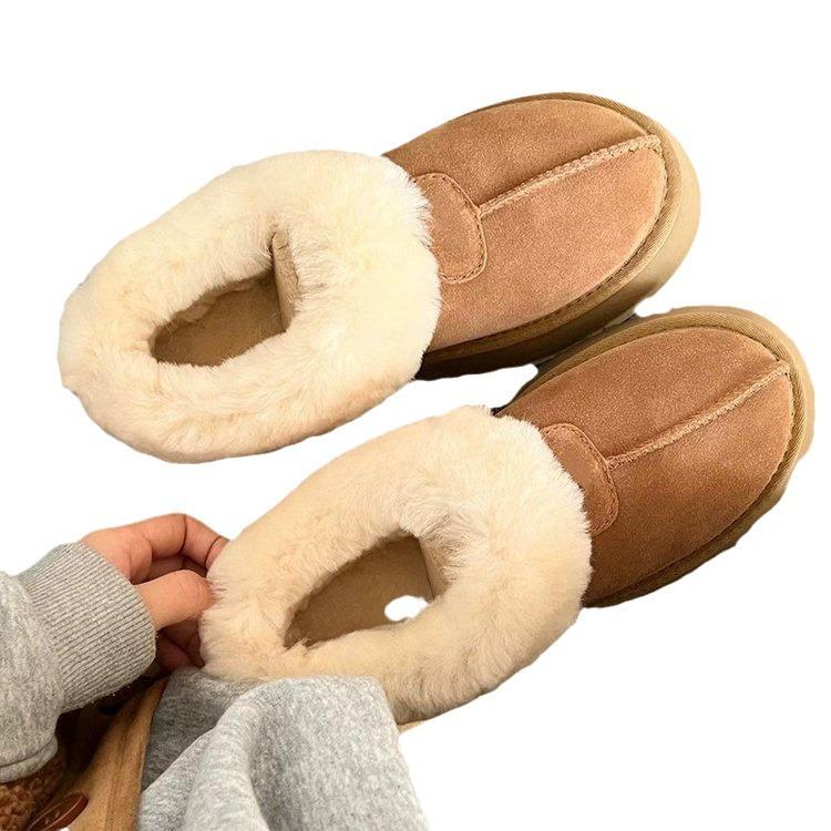 Amano Leather Thick-soled Fur Integrated Snow Boots Women's Winter 2025 Warm Short Cotton Shoes Women's Comfortable and Versatile