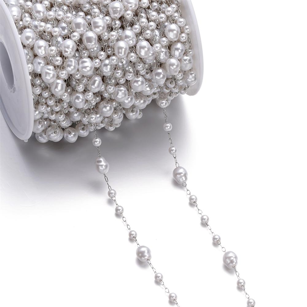 1Meter Gold Color Stainless Steel Imitation Pearl Beads Chain for DIY Necklace Bracelet Anklet Findings Jewelry Making Supplies