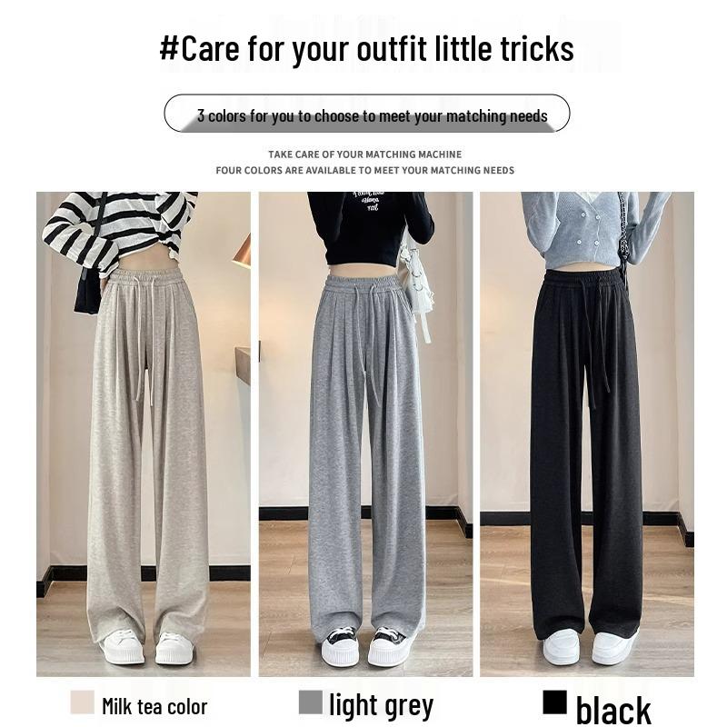 Petite Grey Glutinous Rice Style Straight Leg High Waist Pants (XS) - Women's Slim Fit, Wide Leg for Autumn/Spring