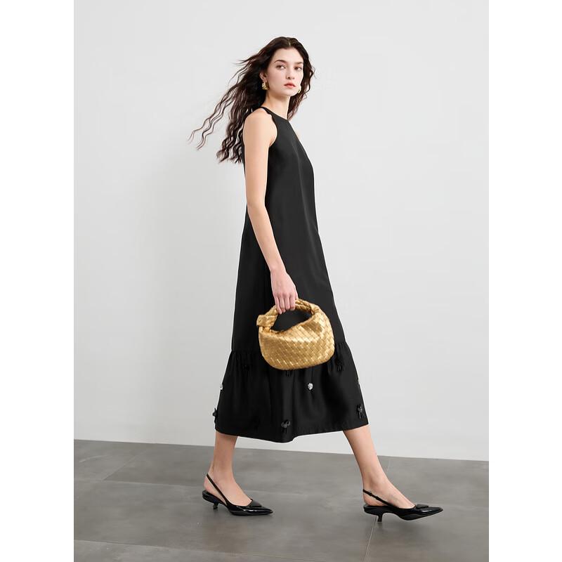 

SanCai 2025 Spring French Light Luxury Sleeveless Halter Beaded Floral Long Dress S