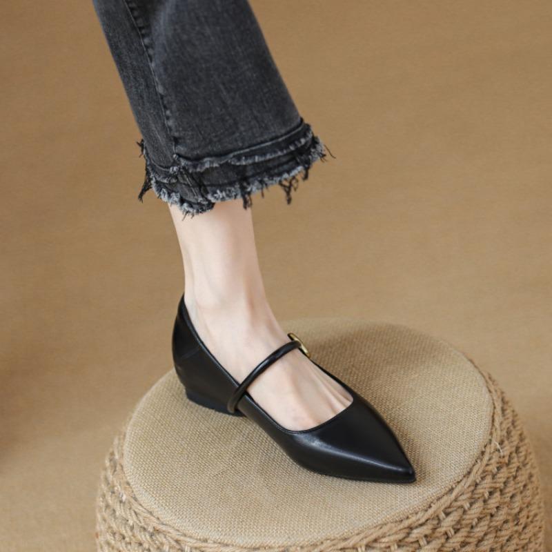 Retro inner height increase Mary Jane women's spring and autumn new versatile pointed commuting fashion evening shoes