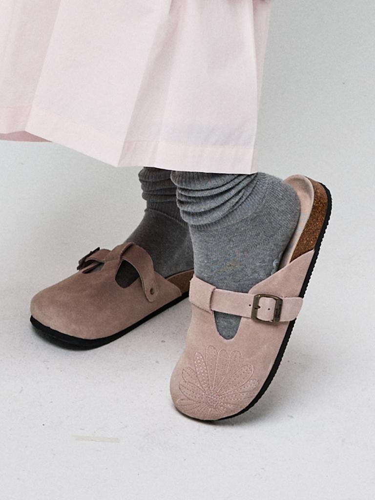 [mardimercredi] Classique T-Strap Suede Mule - Dusty Pink