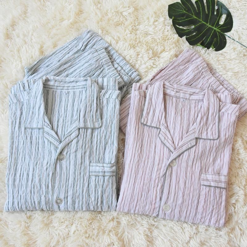 Orders Exported to Japan Men's Cotton Stripe Long sleeve Trousers Pajamas Set Spring, Summer and Autumn Thin Breathable Skin-friendly Homewear