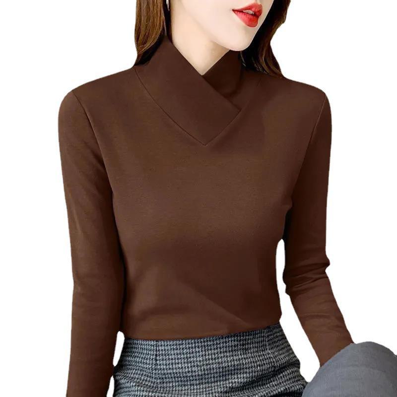 Women's Double-Sided Velvet Long-Sleeve Warm Shirt, Solid Color - 2024 Autumn/Winter Collection