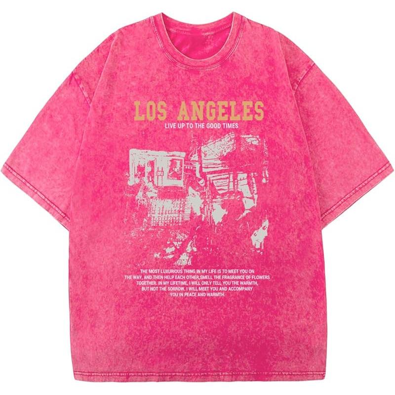 Washed Retro Cotton 230Gwetted Graphic Tshirts For Mens Acid Washing Lo S розовый