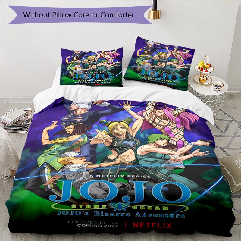 3pcs JoJo's Bizarre Adventure Pattern Bedding Set Duvet Cover Set Includes Duvet Cover &pillowcases, Perfect All Season Bedroom Decoration & Gift