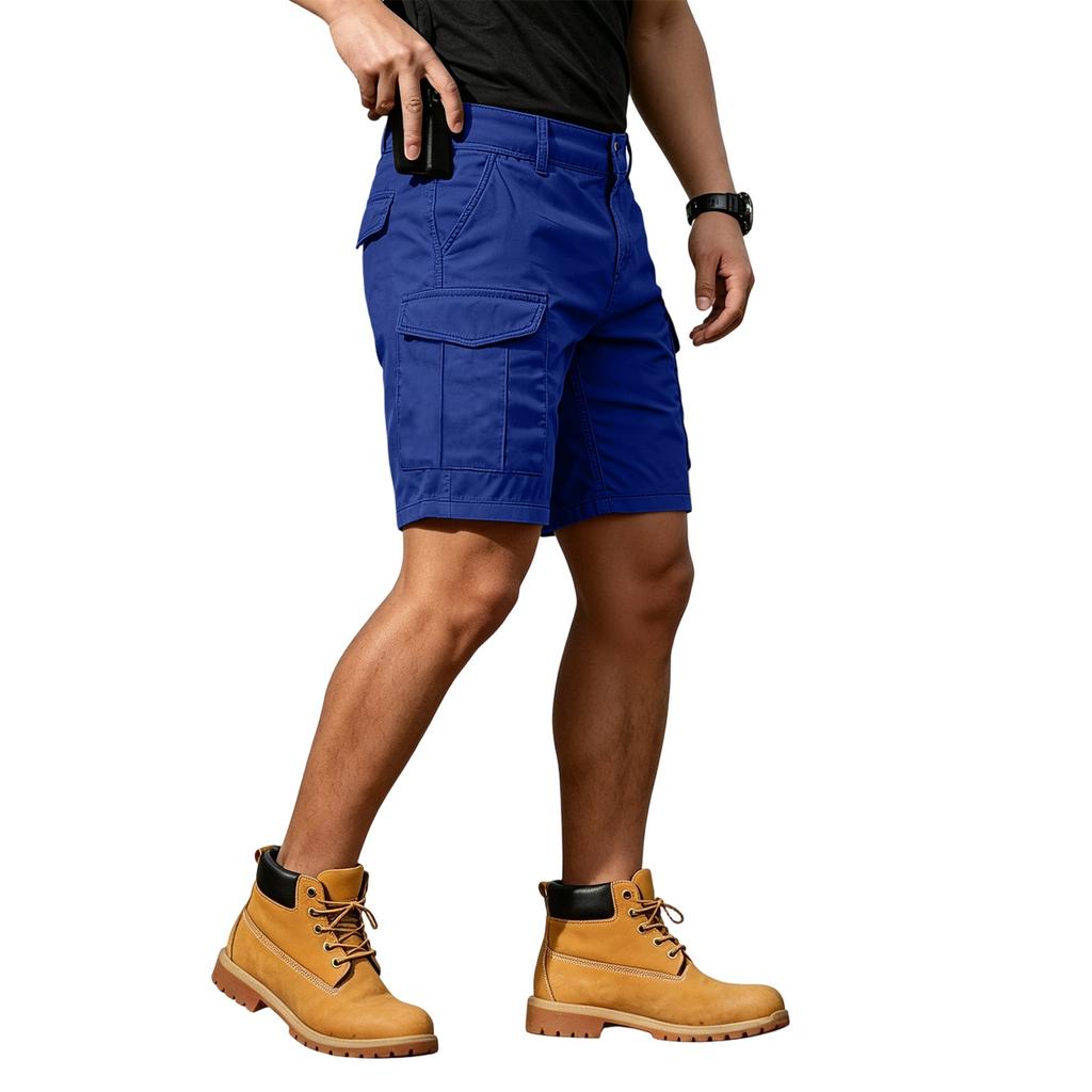 Men's Cargo Shorts with 6 Pockets, Elastic Waist and Button Closure, Color Casual Shorts for Summer Everyday Wear