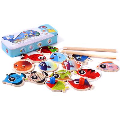 Wooden Children Fish Magnetic Toy Play Fishing Game Kids Educational