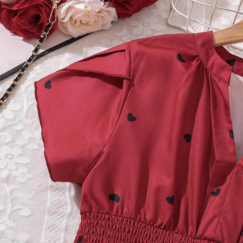 European And American Girls' Summer New Stylish Petal Sleeve Heart-Shaped Dress For Older Children