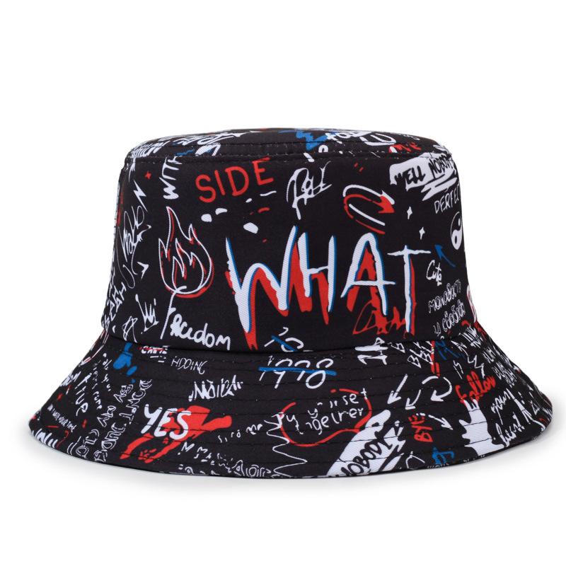 Korean Graffiti Bucket Hat: Unisex Hip Hop Street Style, Adjustable Sun Hat